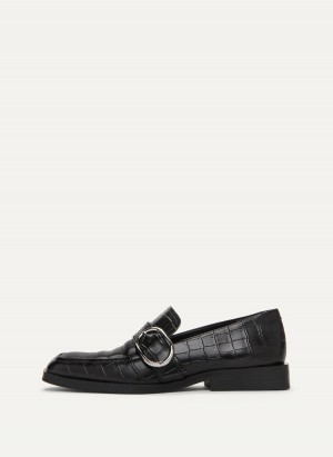 Women's Dkny Croco Buckle Loafers Black | Q8230111