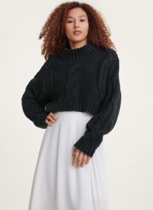 Women's Dkny Cropped Cable Sweaters Black | V5742214