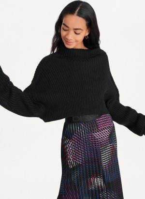 Women's Dkny Cropped Turtleneck Sweaters Black | U2369042