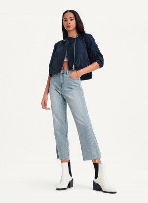 Women's Dkny Cropped With Elastic Collar Jackets Navy | U2427845