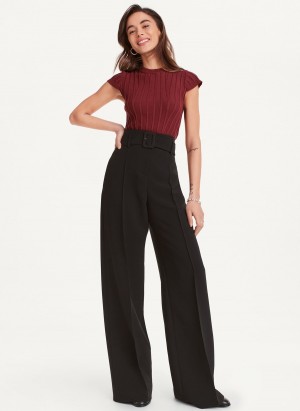 Women's Dkny Double Weave Belted Pants Black | Z1345769