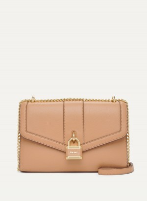 Women's Dkny Ella Large Shoulder Flap Crossbody Bags Brown | Z8336148