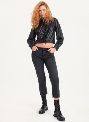 Women's Dkny Faux-Leather Cropped Jackets Black | O0818403