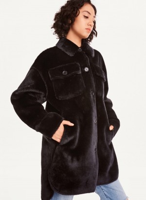 Women's Dkny Faux Fur Shacket Jackets Black | I5097970