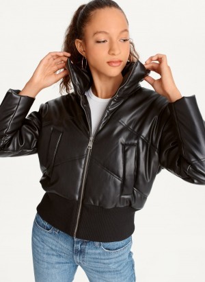 Women's Dkny Faux Leather Cropped Bomber Jackets Black | Y7845369