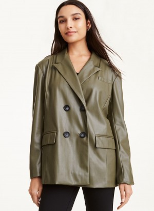 Women's Dkny Faux Leather Double Breasted Jackets Olive | I9600911