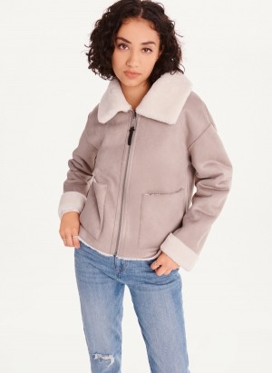Women's Dkny Faux Shearling Aviator Jackets Pink | V0647221