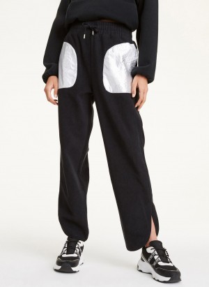 Women's Dkny Fleece Pockets Pants Black | A4596833