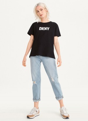 Women's Dkny Foundation Logo T Shirts Black | P0284910