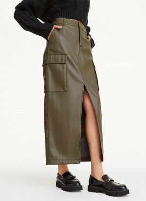 Women's Dkny French Terry Midi Skirts Olive | P8666428
