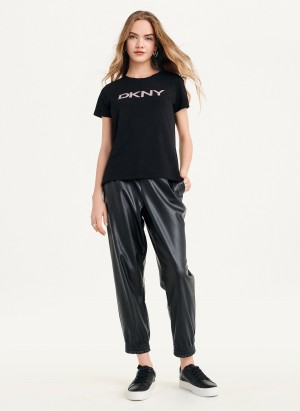 Women's Dkny Glitter Logo T Shirts Black | T4457446