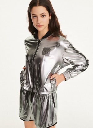 Women's Dkny Knit Silver Foil Jackets Silver | Z8034515