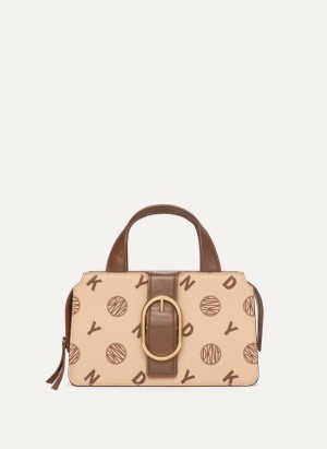 Women's Dkny Logo Buckle Tote Bags Beige | L0625597