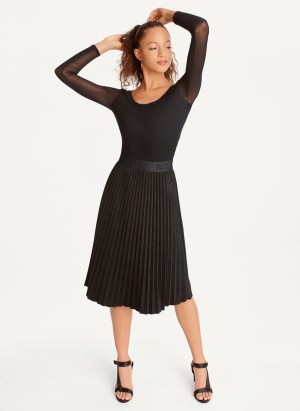 Women's Dkny Long Sleeve Ballet Neck Bodysuit Dress Black | E0994864