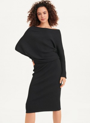 Women's Dkny Long Sleeve Cowl Neckline Sweater Dress Black | B4458812