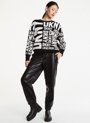 Women's Dkny Long Sleeve Crew Neck Exploded Logo Sweaters Black | M2145198