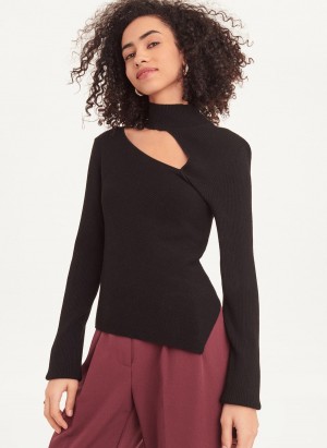 Women's Dkny Long Sleeve Cutout Mock Neck Sweaters Black | G7248877