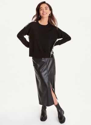 Women's Dkny Long Sleeve Logo Tape Sweaters Black | P5510504