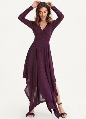 Women's Dkny Long Sleeve Rib Hacci Wrap Maxi Dress Purple | L6031601