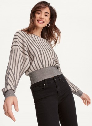 Women's Dkny Long Sleeve Transfer Stitch Sweaters Grey | K6538318