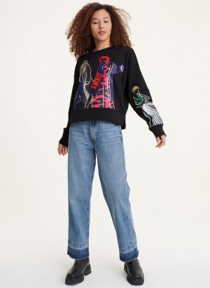 Women's Dkny Long Sleeve With Graffiti Fashion Girls Sweatshirts Black | H4594510