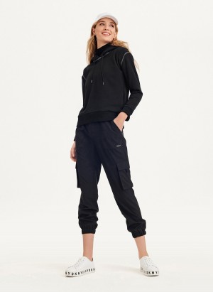 Women's Dkny Long Sleeve Zipper Shoulder With Detachable Hood Sweatshirts Black | P8058743