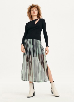 Women's Dkny Long Sleevewrap Cut Out Sweaters Black | V7369495