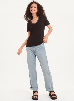 Women's Dkny Lurex Trim T Shirts Black | W6339557
