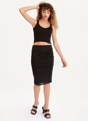 Women's Dkny Mesh Side Ruch Midi Skirts Black | Z3109221