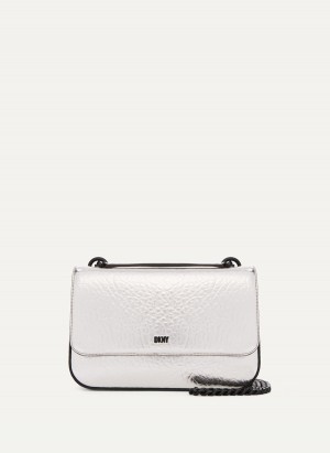 Women's Dkny Metallic Sina Flap Shoulder Bags White | B4389841