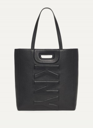 Women's Dkny Metro Leather Editorial Tote Bags Black | Z1516090
