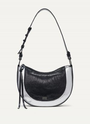 Women's Dkny Metro Metallic Shoulder Bags Black | R9852281