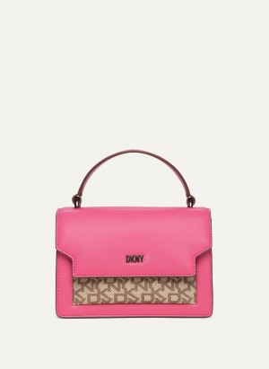 Women's Dkny Millie Leather Top Handle Tote Bags Pink | V2084360