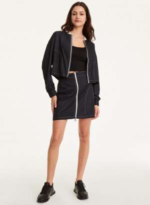 Women's Dkny Mini Rip-Stop With Jersey Lining Skirts Black | N8166126