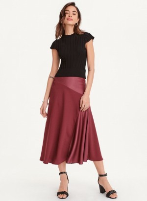 Women's Dkny Mix Media Panel Skirts Red | Y1604562