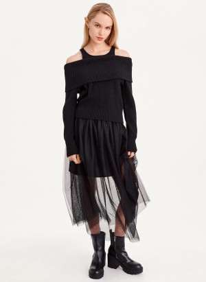 Women's Dkny Off Shoulder Tank Sweaters Black | J1835099
