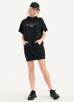 Women's Dkny Outline Logo Hooded Sneaker Dress Black | C6223607