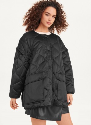 Women's Dkny Oversized Satin Quilted Box Jackets Black | G1729959