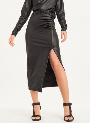 Women's Dkny Plaid Faux Wrap Faux Leather Trim Skirts Black | P0427127