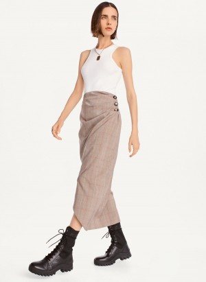 Women's Dkny Plaid Midi Skirts Beige | J4888567