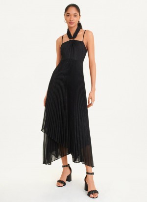 Women's Dkny Pleated Halter With Lurex Dress Black | M0084877