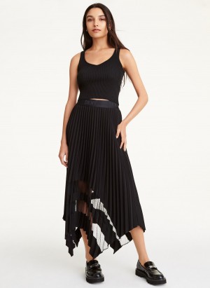 Women's Dkny Pleated Transparent Skirts Black | H8813807