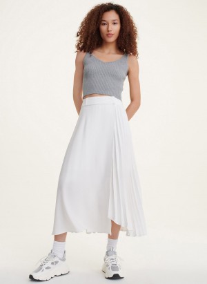 Women's Dkny Pleated Wrap Midi Skirts White | G6693941
