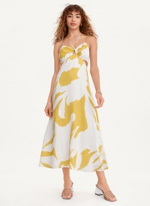 Women's Dkny Printed Cut Out Halter Dress Yellow | J1773871