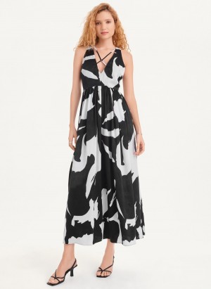 Women's Dkny Printed Maxi Dress Black | C3055396