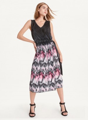 Women's Dkny Printed Pleated Dress Metallics | V3309956