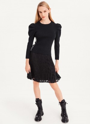 Women's Dkny Puff Sleeve Sweaters Black | I5768505