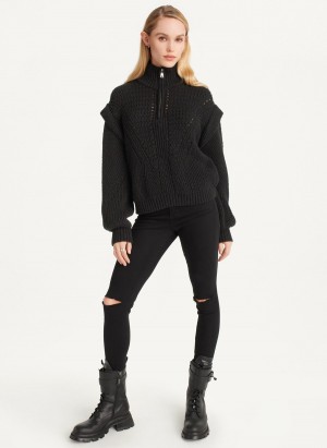Women's Dkny Quarter Zip Cable Knit Sweaters Black | G8351667