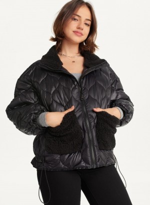 Women's Dkny Quilted With Sherpa Pockets Jackets Black | G1508346