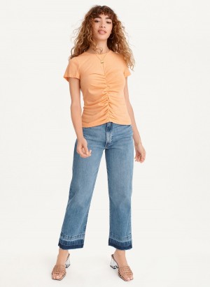 Women's Dkny Ruched Front Crew Neck T Shirts Orange | T2775795